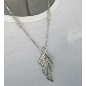Vintage Silver Trifari Necklace - Triangles Geometric Statement Piece.